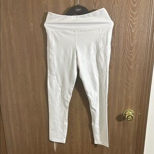 Athletic Leggings White Snakeskin Print‎ High Waist Activewear Pockets